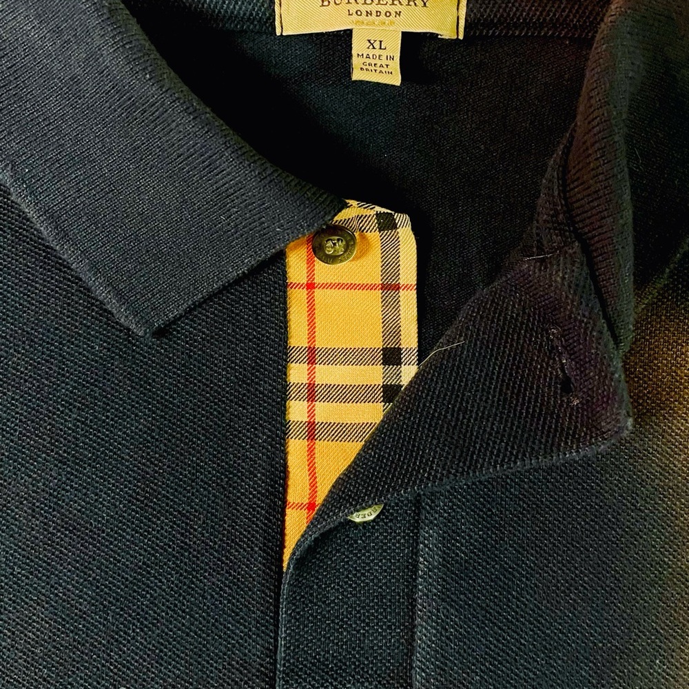 Classic Burberry Polo (XL) with Equestrian Knight Logo and Nova Check Accent.